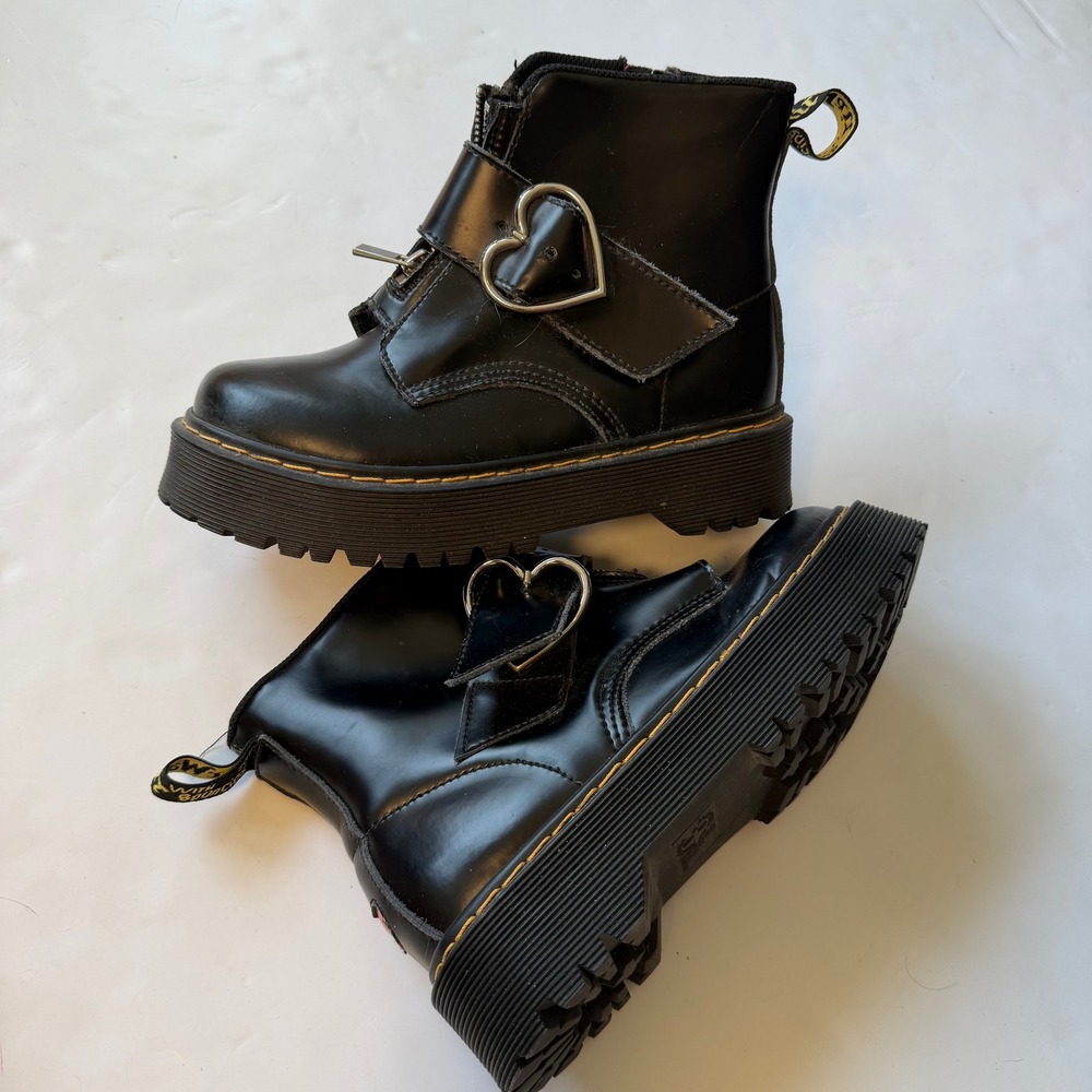 Dr. Martens x Lazy Oaf Buckle Boot Black Pink Heart Platform 2019 Collab Size 39